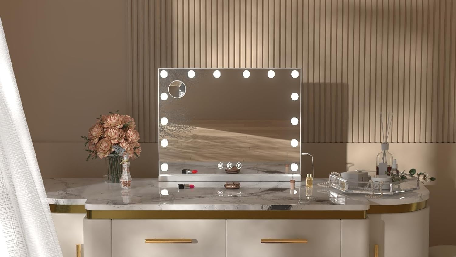LED Vanity Mirror 50x42cm with Dimmable Touch Lights & 3 Color Modes