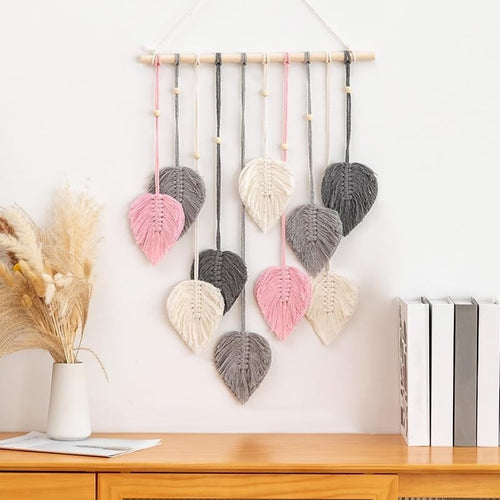 Boho Macrame Wall Hanging 24"x16" Leaf Tapestry Handmade Decor
