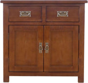 Compact Solid Oak Sideboard Cabinet 2 Doors 2 Drawers Dining Storage