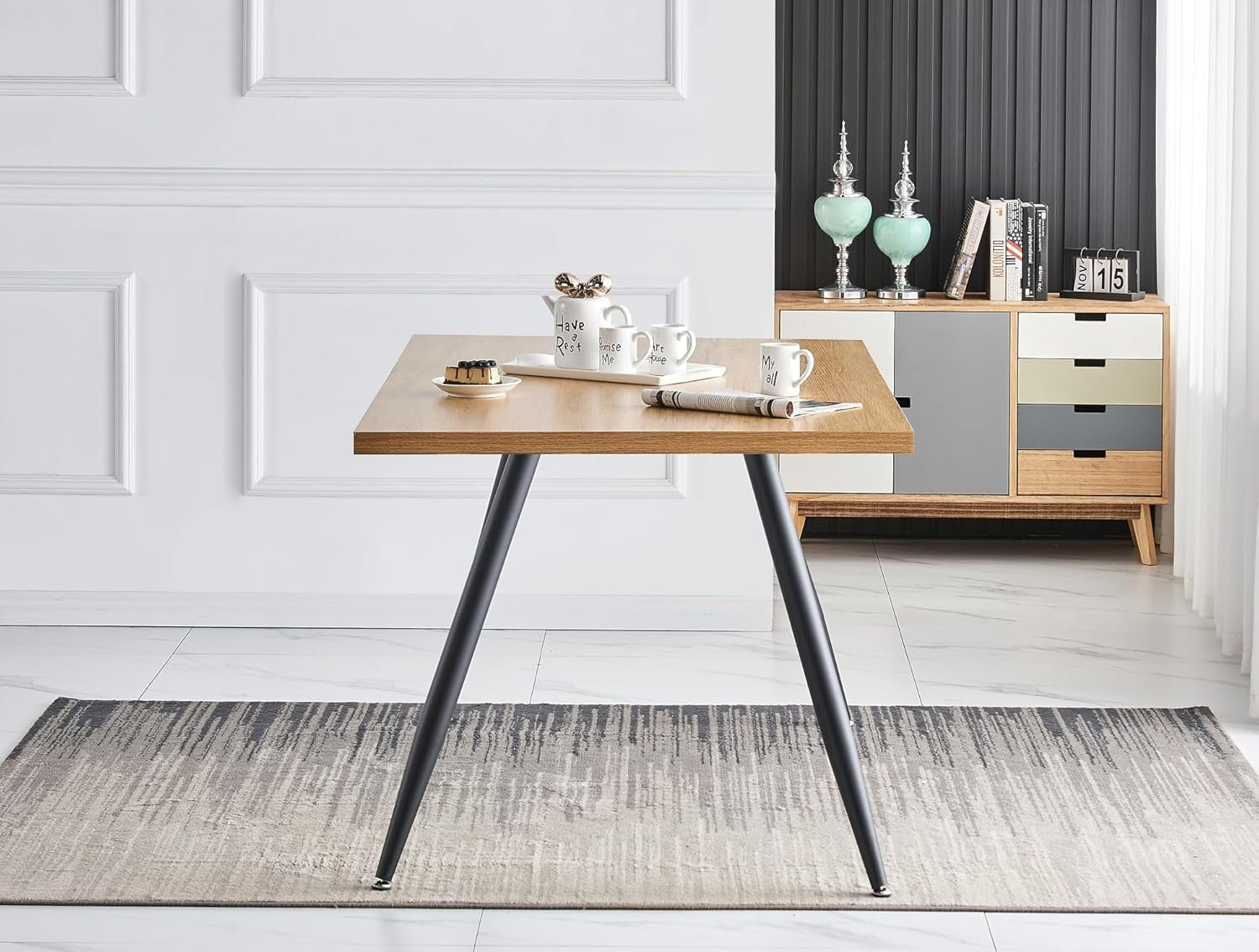 Modern Oak Dining Table 150cm Black Metal Legs – Kitchen & Home Use