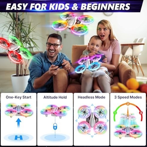 Mini Drone 720P HD Camera Multi Color LED 3 Battery 3D Flip Headless Mode Toy