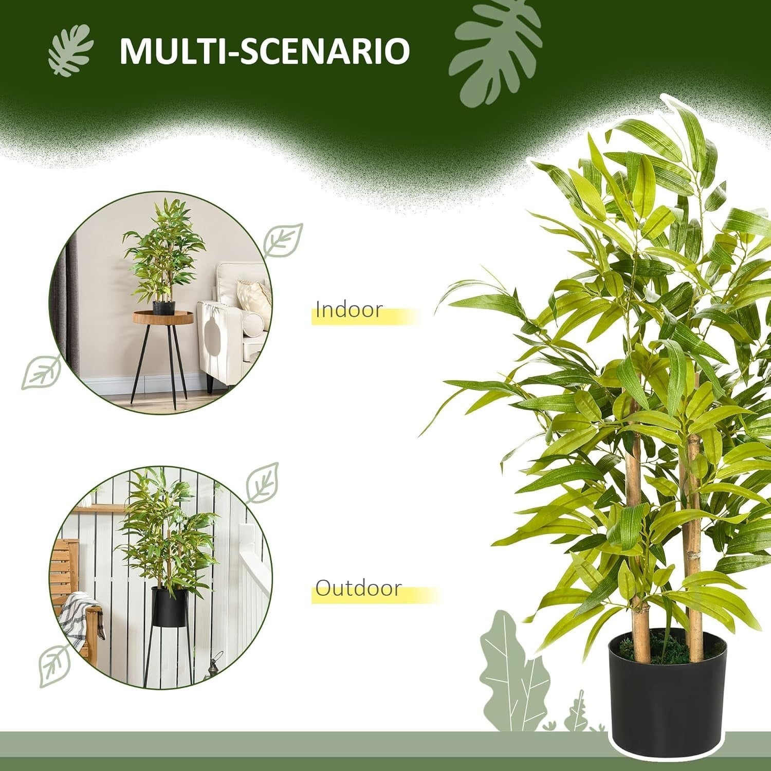 Set of 2 Artificial Bamboo Plants 60cm Fake Indoor Outdoor Decorative Trees