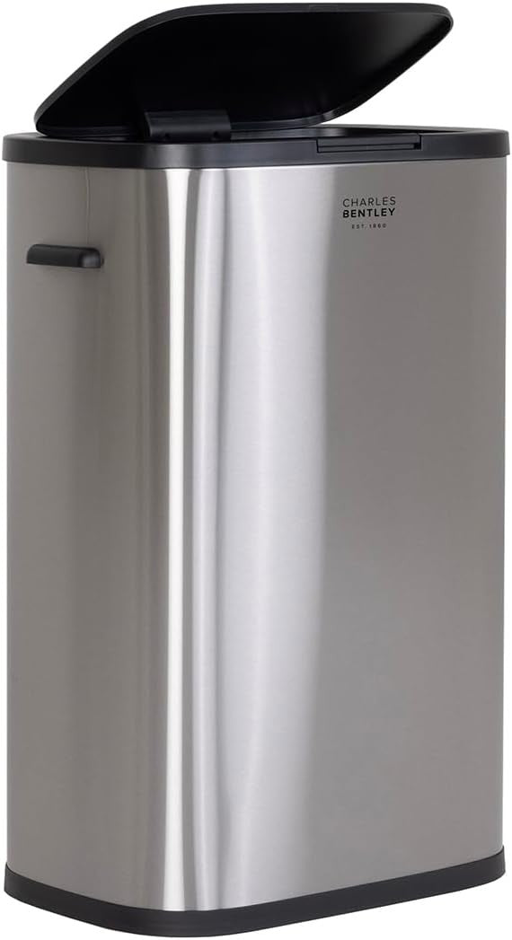 55L Touch Top Kitchen Bin Stainless Steel Slim Easy Clean