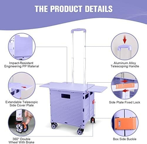 Heavy Duty Folding Shopping Cart 55kg Trolley 360° Wheels Foldable Purple