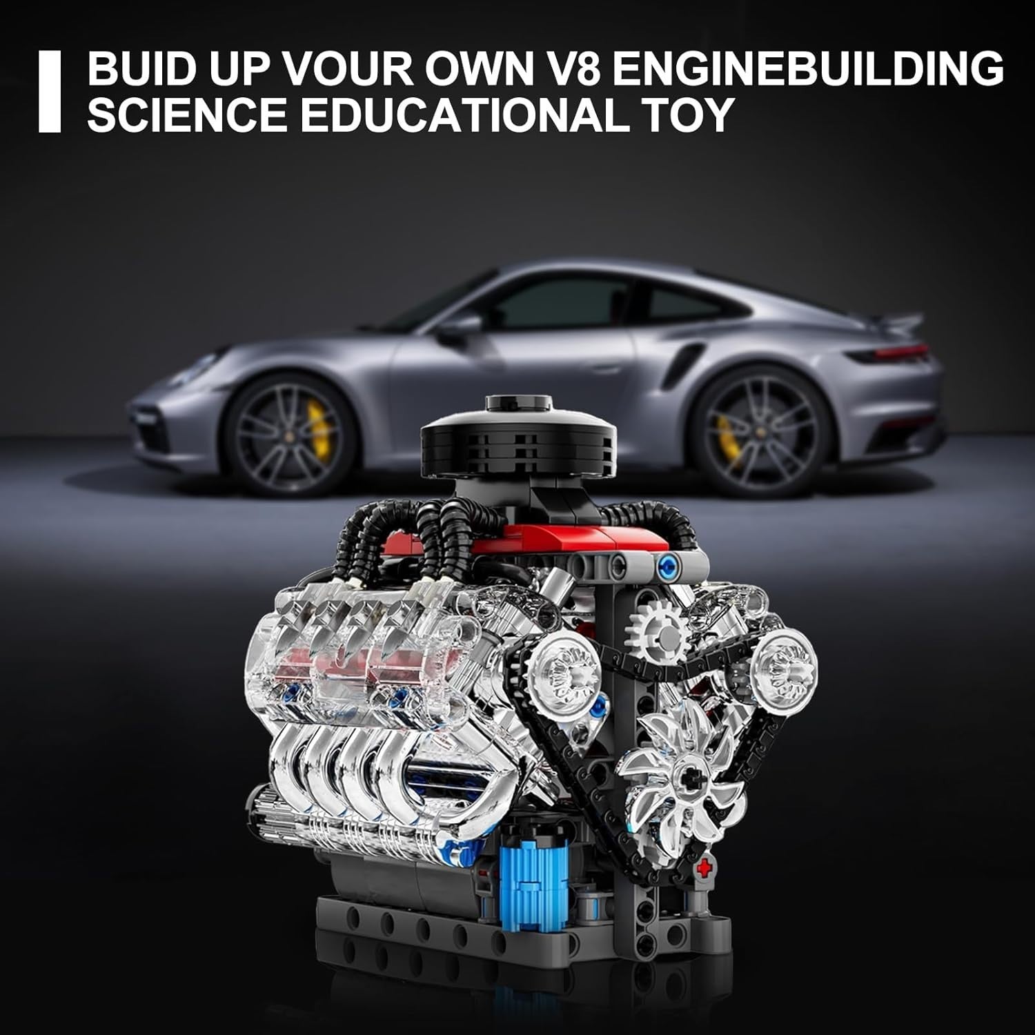 V8 Engine Model Kit 487pcs Buildable Working Motor Toy STEM Gift 10+