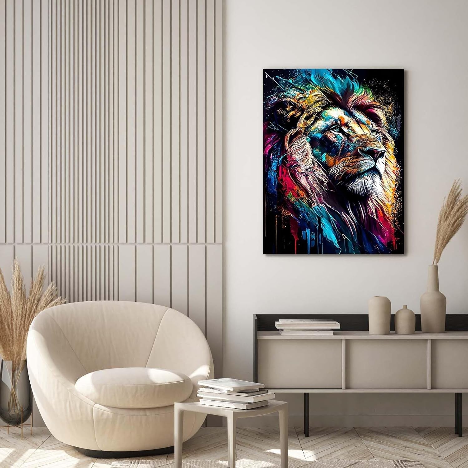 Colourful Lion Canvas Wall Art 12x16 Framed Modern Poster