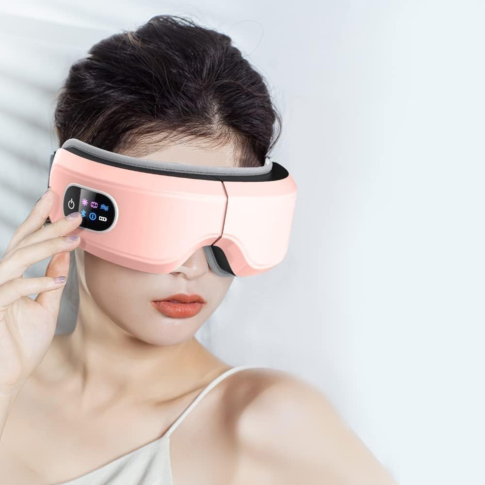 Heated Eye Massager Airbag Kneading Vibration Bluetooth Mask Pink