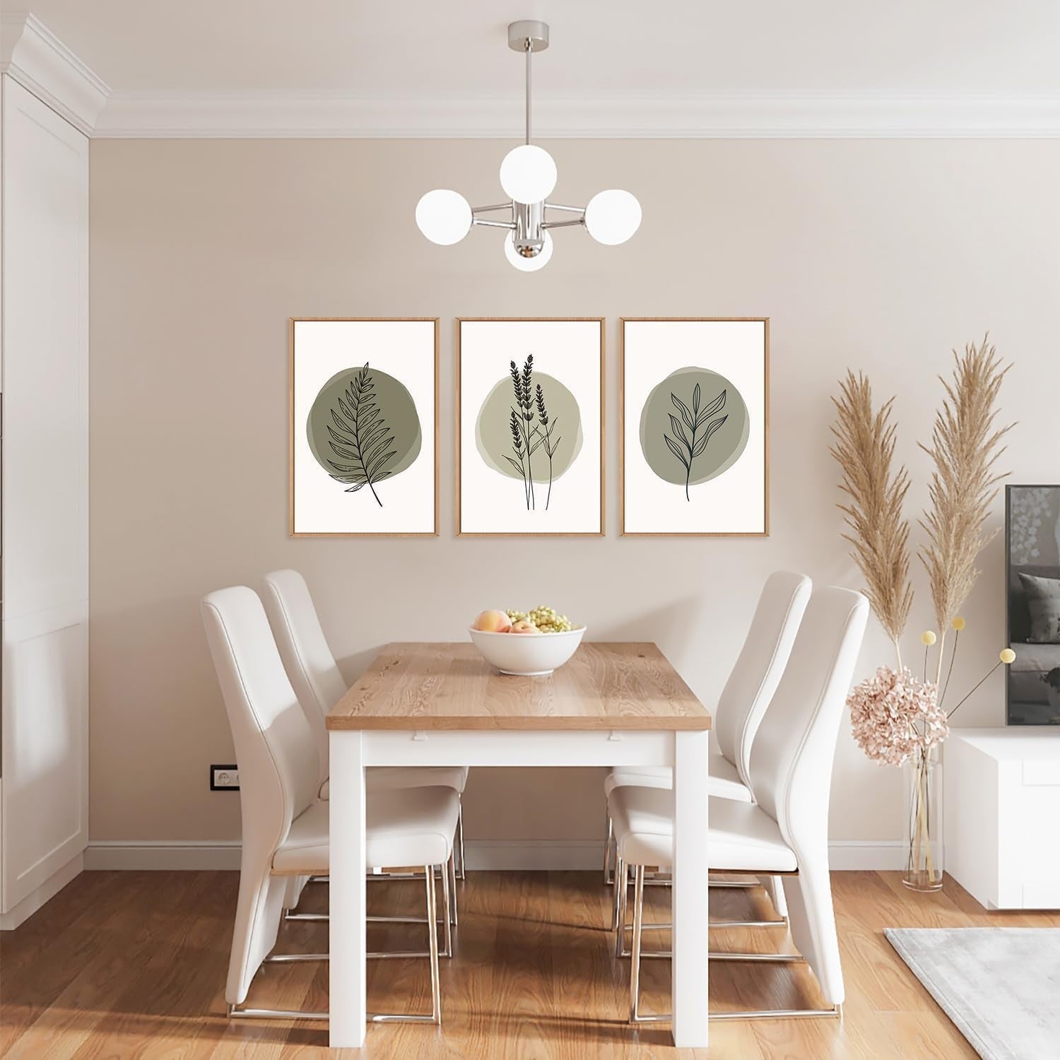 Sage Green Botanical Framed Canvas Wall Art Set 3 Modern Minimal Home Decor