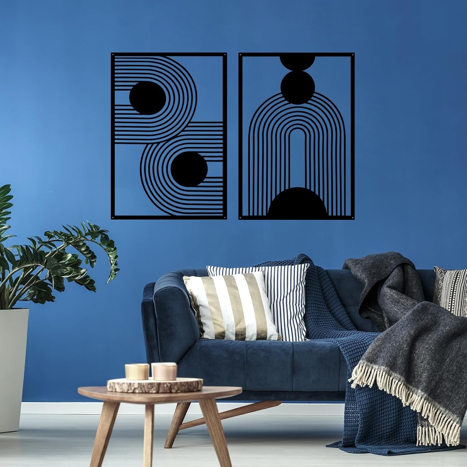 2PC Black Metal Wall Art Modern Abstract Geometric Decor