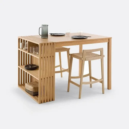 Wooden Kitchen Island Bar Table 130cm Dining Storage Shelves Breakfast Set