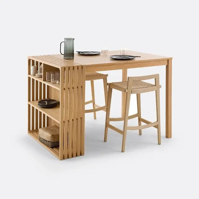 Wooden Kitchen Island Bar Table 130cm Dining Storage Shelves Breakfast Set