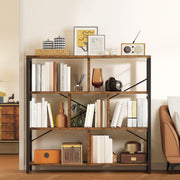 4 Tier Industrial Cube Bookcase Retro Brown Metal Frame Storage Display Shelf