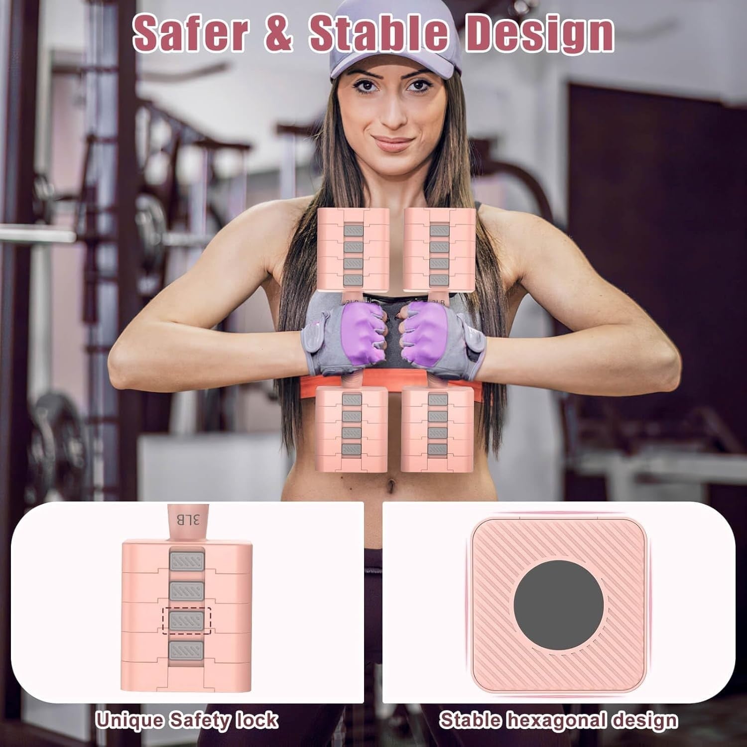 5-in-1 Adjustable Dumbbell Pair 3–11LB Quick Change Pink Home Gym Weights