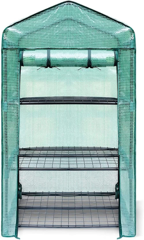 3 Tier Mini Greenhouse 125x69x49cm | Green PE Cover & Steel Frame