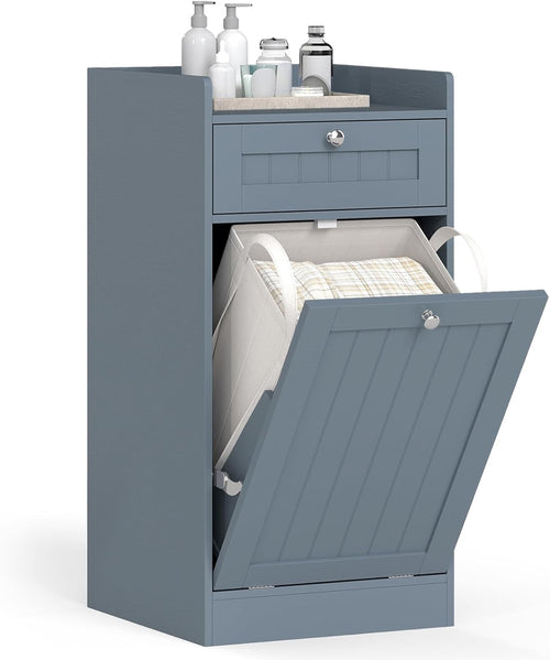 Grey Tilt-Out Laundry Cabinet with Drawer Removable Liner Bathroom Storage Unit