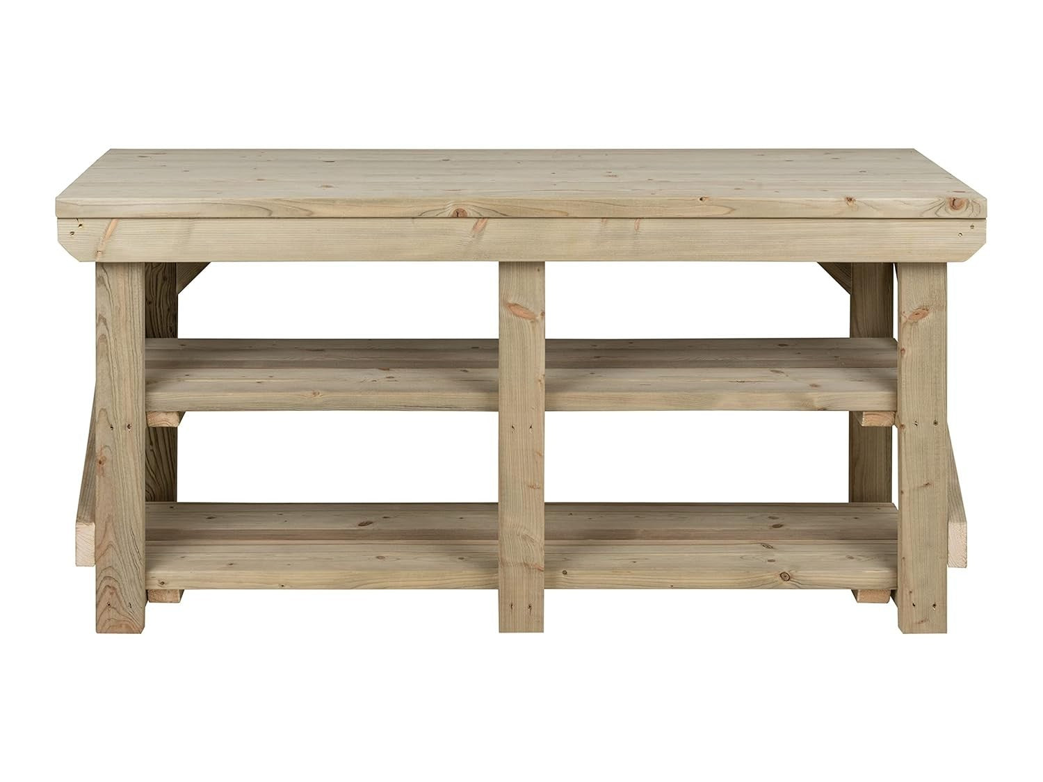 8ft Heavy Duty Pressure Treated Wooden Workbench Double Shelf Indoor Outdoor