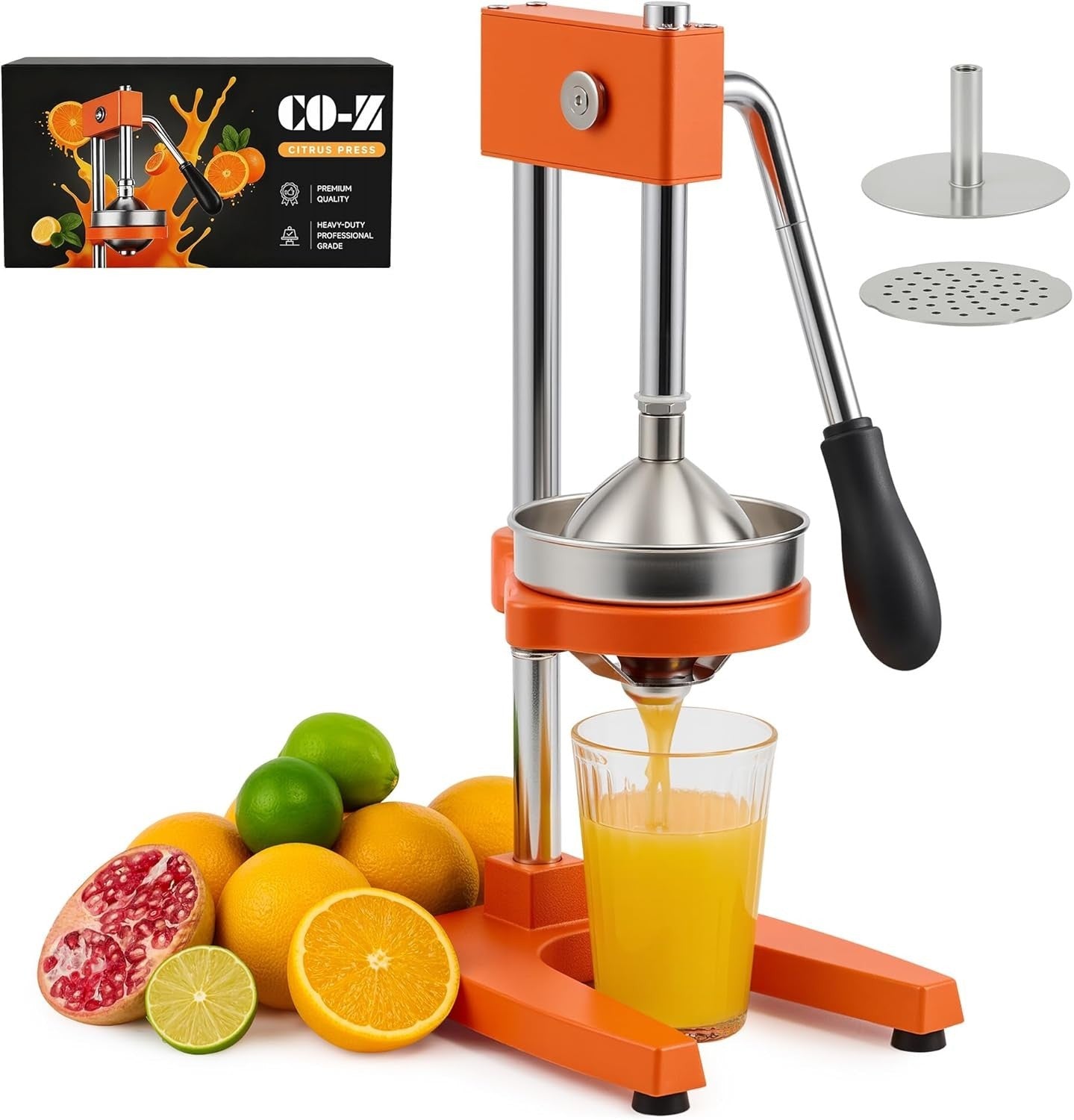 Heavy Duty Manual Citrus Press Juicer Dual Plates Lemon Orange Pom