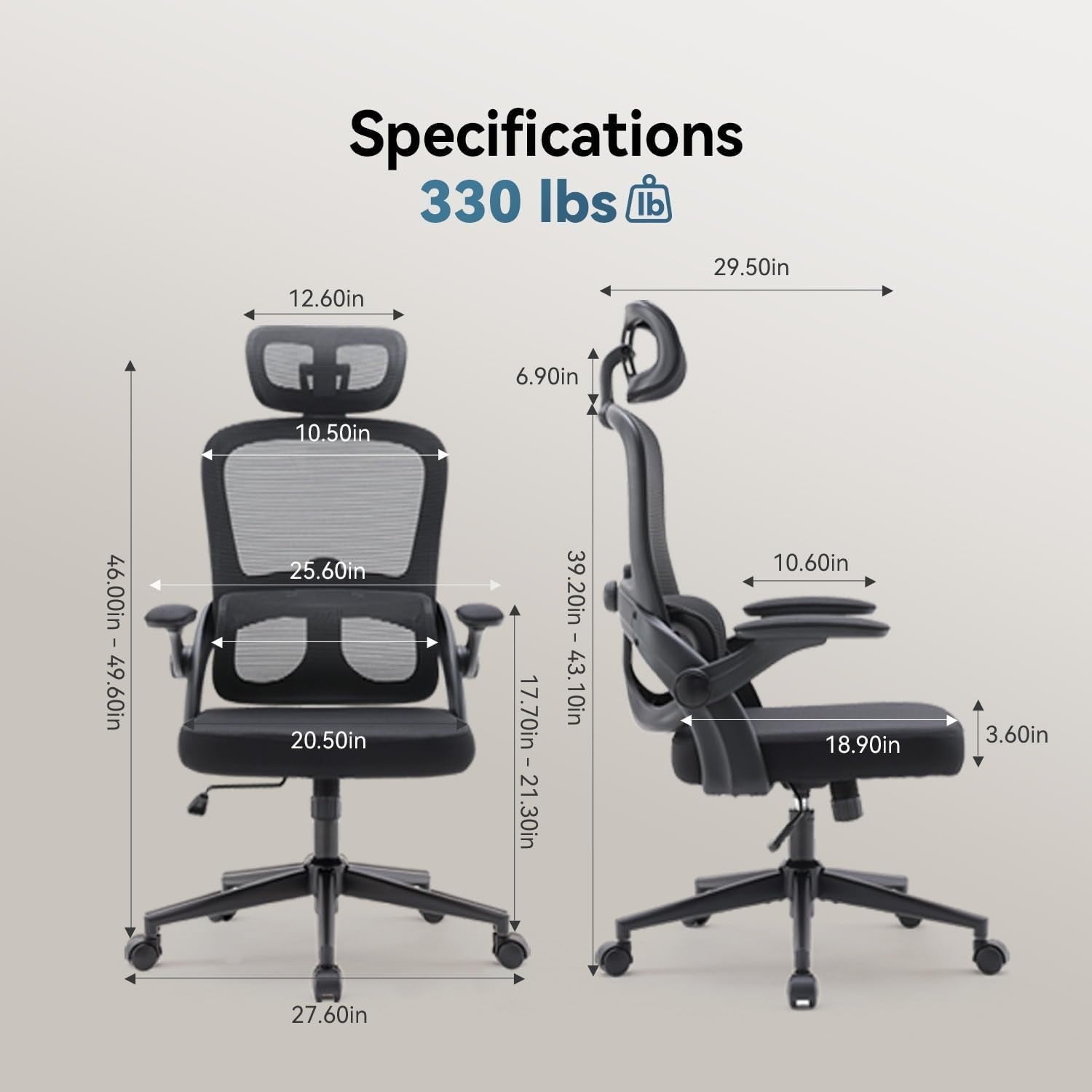 Oversized Ergonomic Office Chair Tall People Adjustable Mesh Lumbar Flip-Up Arms
