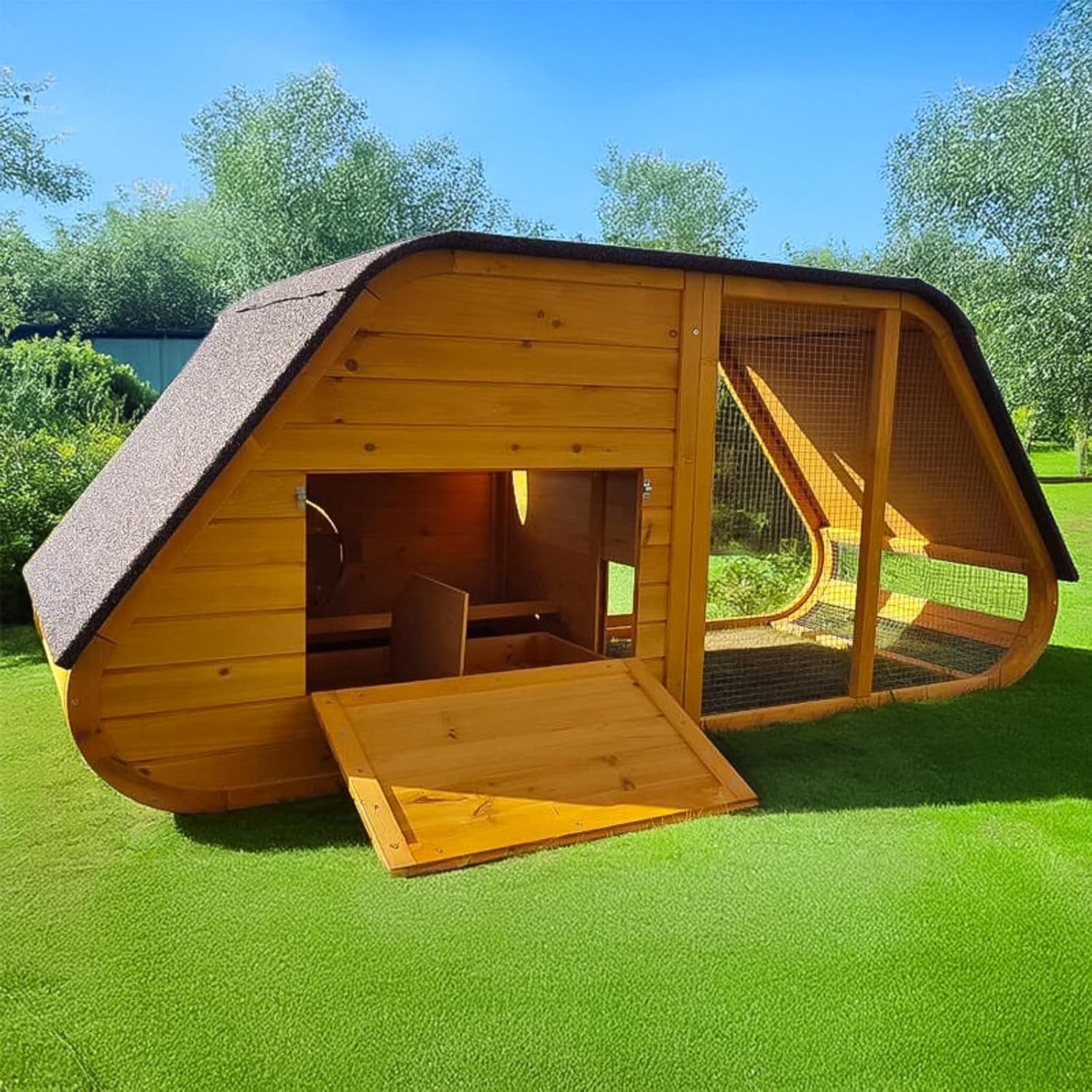 Curved Wooden Chicken Coop Hen House Night Shutter Easy Clean Floor