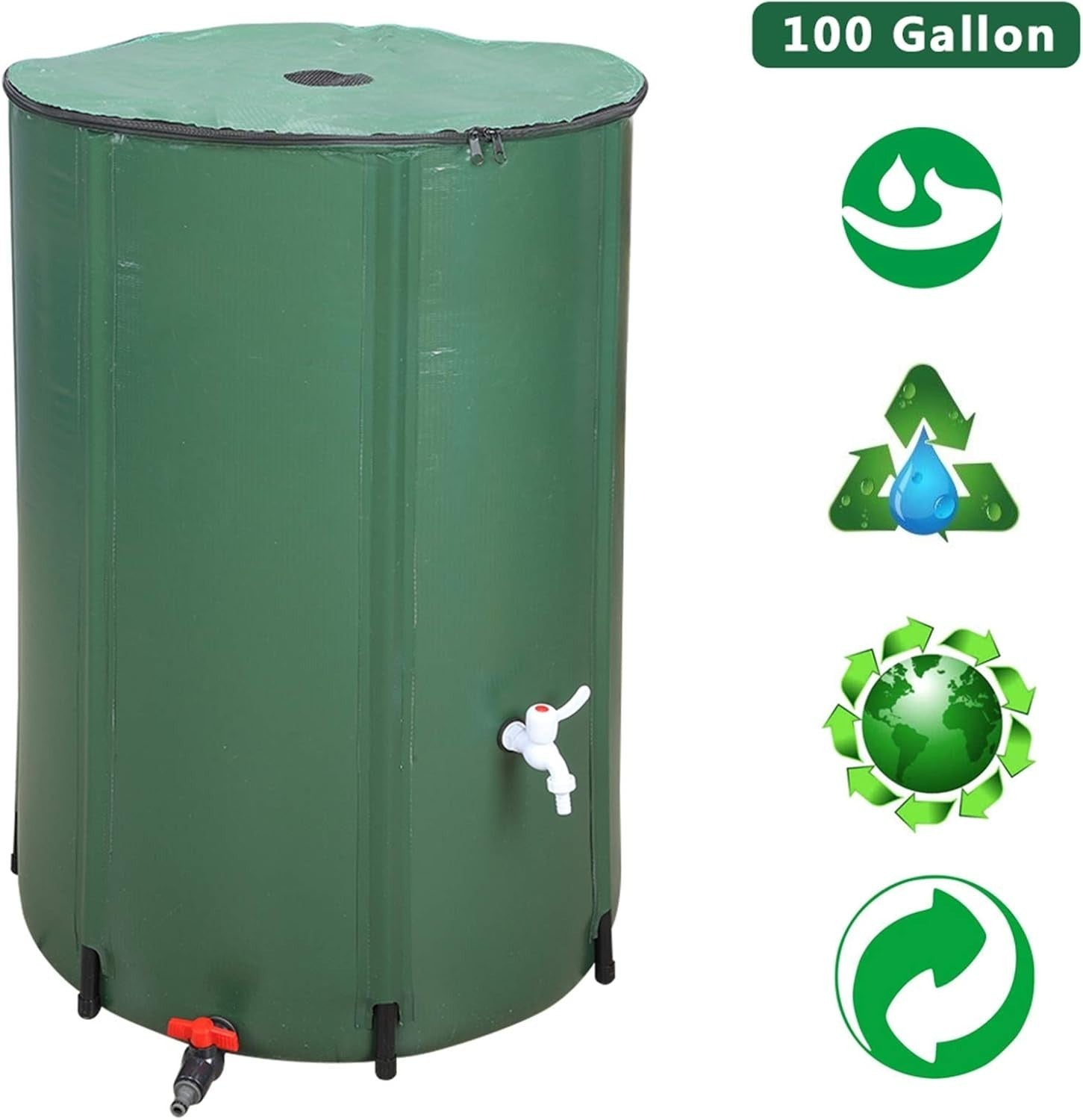 100 Gallon Collapsible Rain Barrel, Portable Water Butt with Tap & Overflow Kit