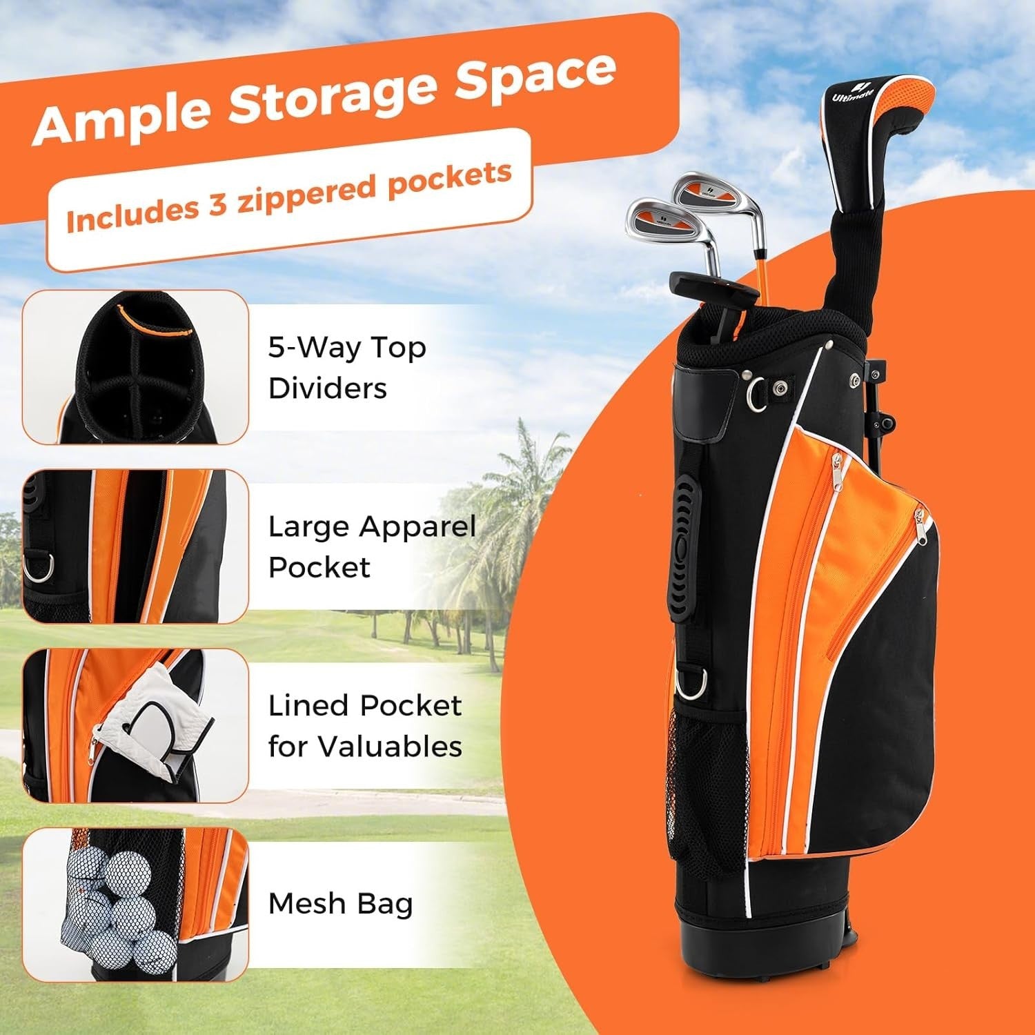 Kids Golf Club Set Right Hand Fairway Irons Putter Stand Bag Beginner
