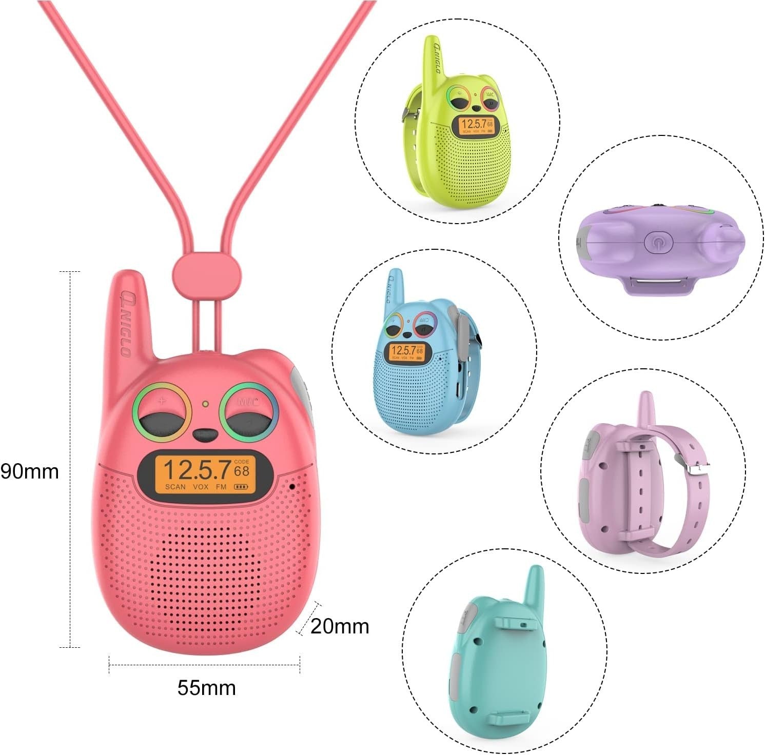 Kids Rechargeable Walkie Talkies 3 Pack Watch Style FM Radio VOX Toy