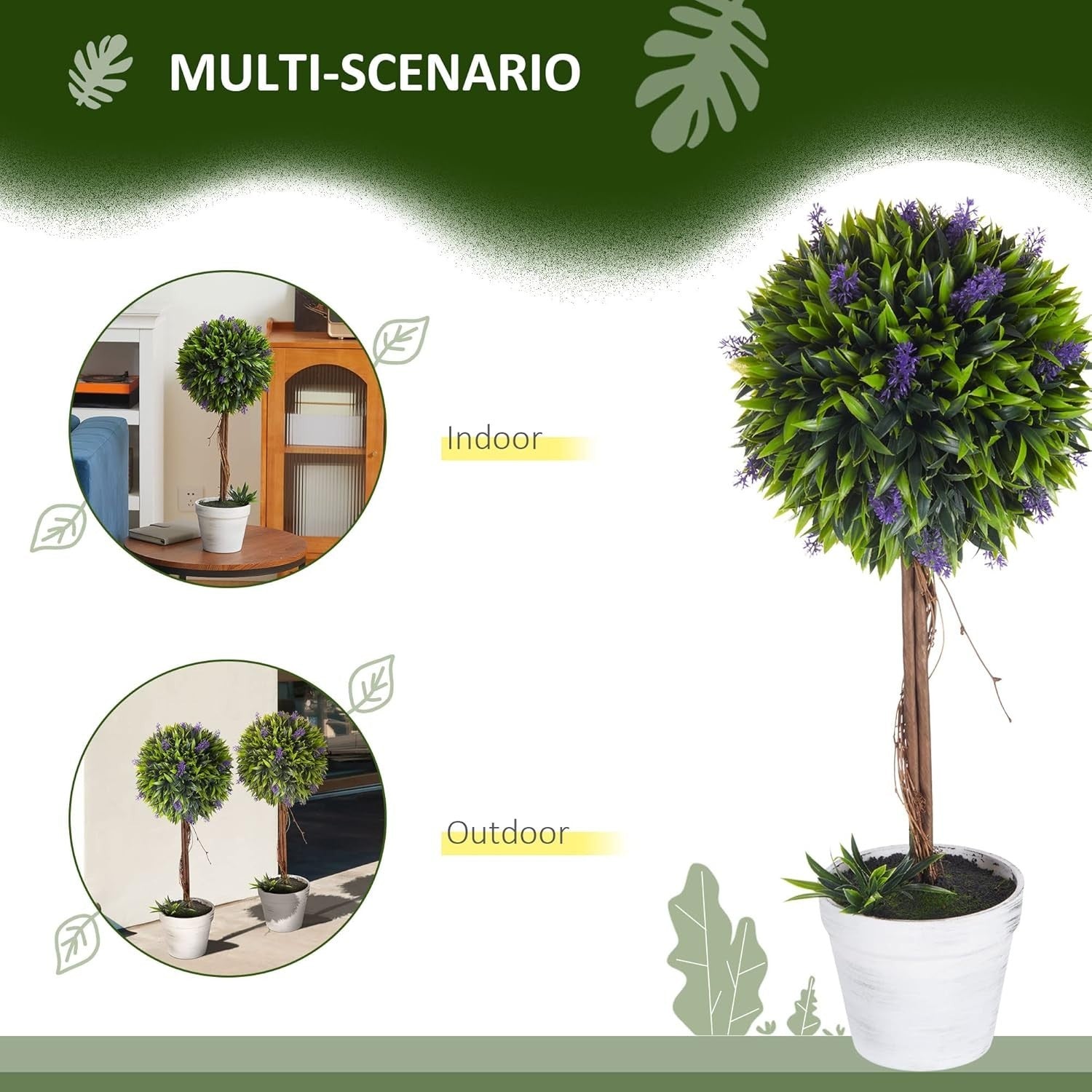 Set of 2 60cm Lavender Ball Trees Faux Plant Indoor Outdoor Home Decor Green
