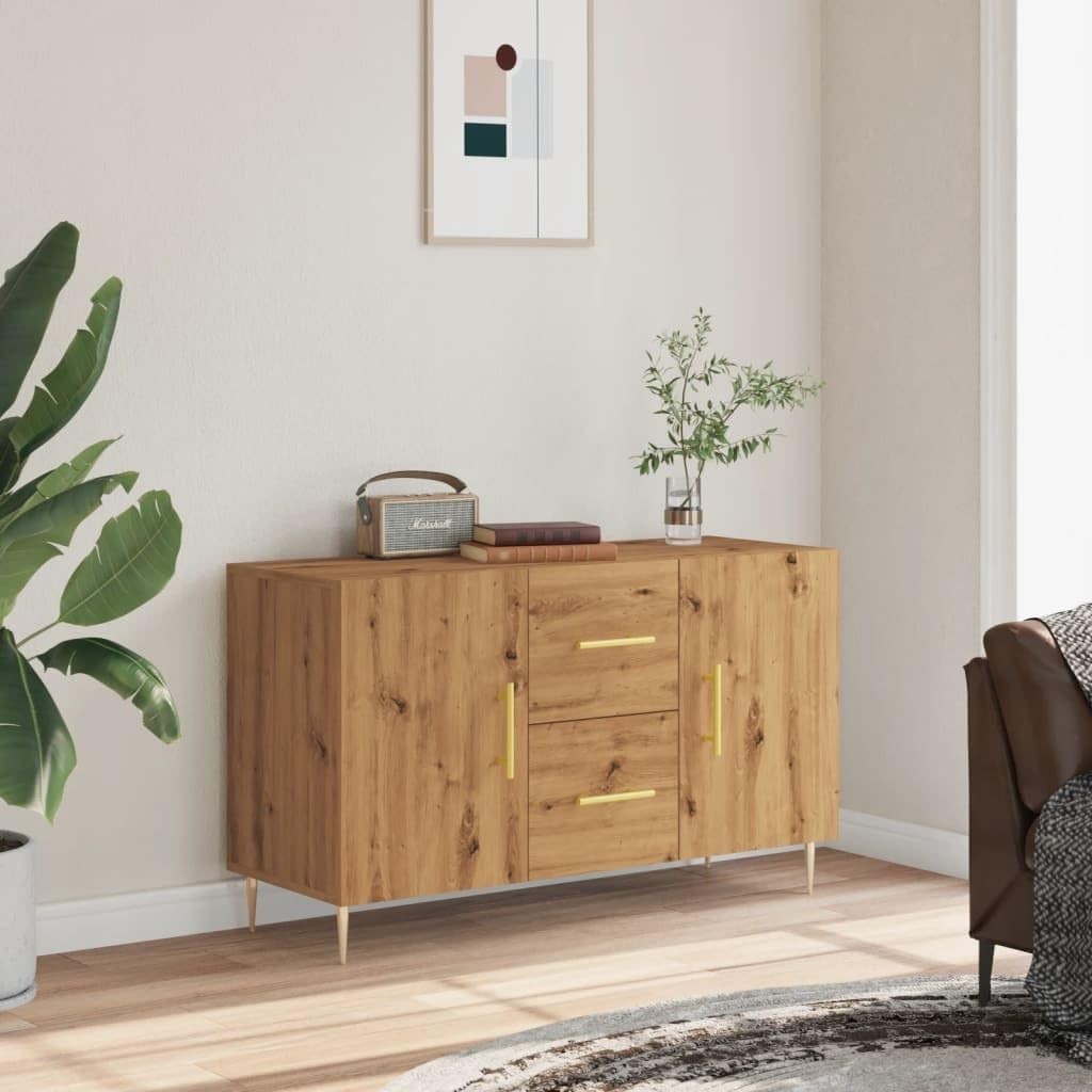 Modern Oak Sideboard Cabinet with Drawers Storage Unit Metal Legs