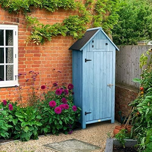 Slim Wooden Garden Shed Outdoor Storage Unit Lockable with Shelves & Roof Hatch