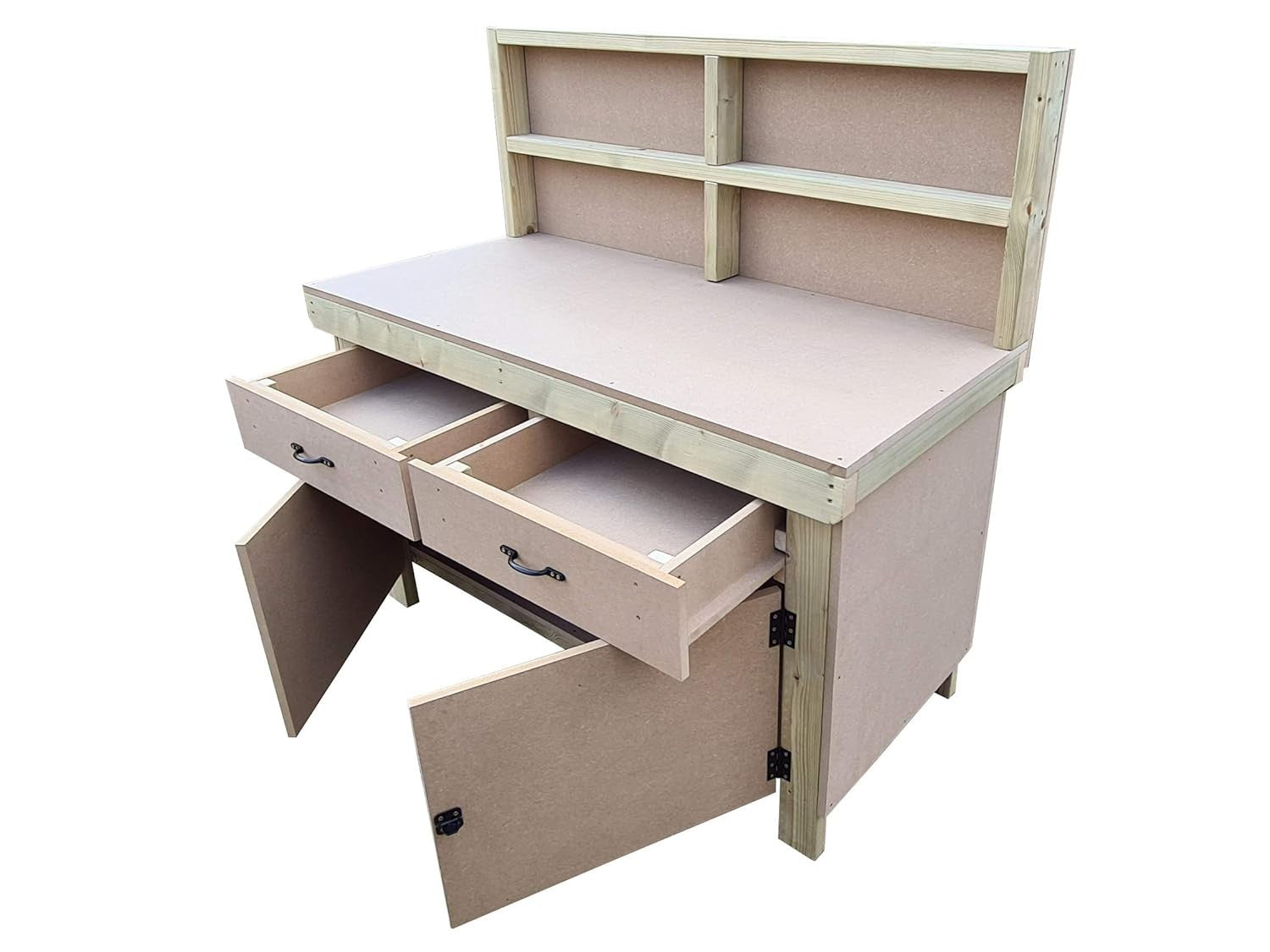 5ft Wooden Workbench with Drawers, Lockable Cupboard & Back Panel – 18mm MDF Top