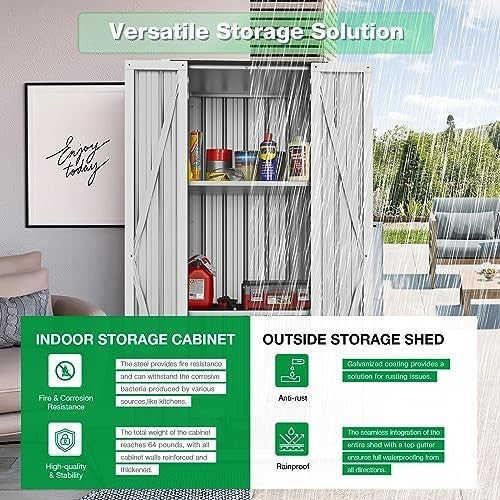White Outdoor Metal Garden Storage Cabinet with 3 Adjustable Lockable Shelves
