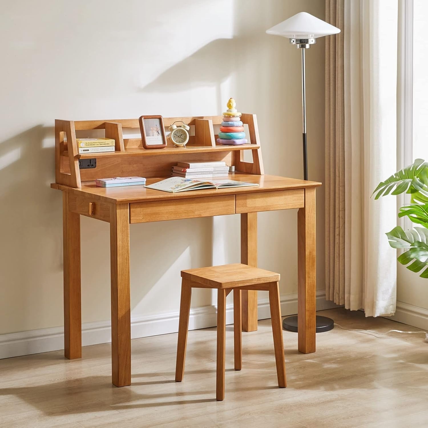 Natural Solid Wood Square Stool Modern Dressing Table Seat Small Chair