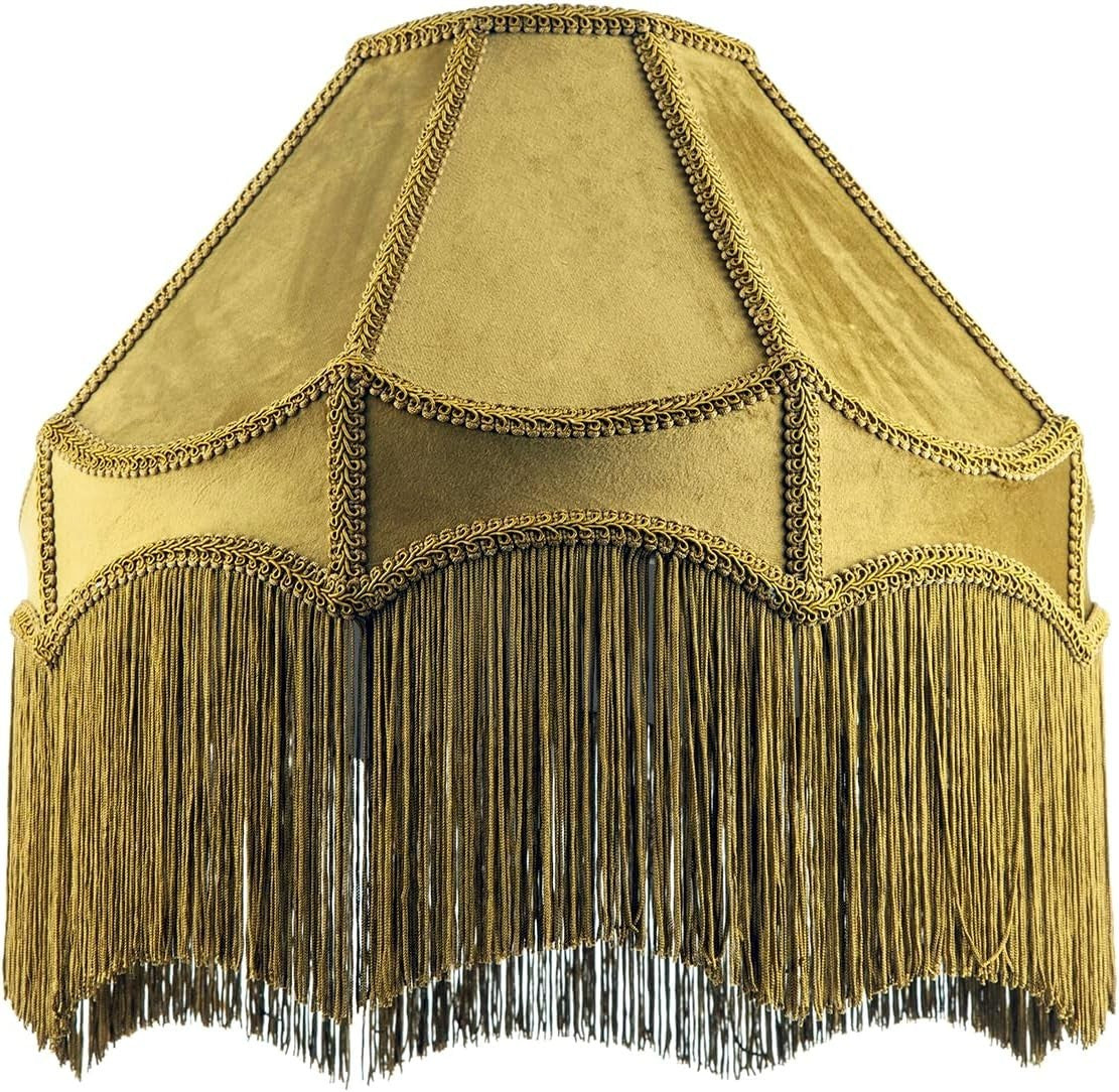 Victorian Empire Velvet Lampshade Olive Green Tassel Pendant 40cm