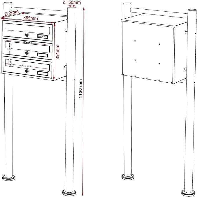 White 3 Door Pillar Letterbox System Lockable Post Mount Mailbox Durable Steel