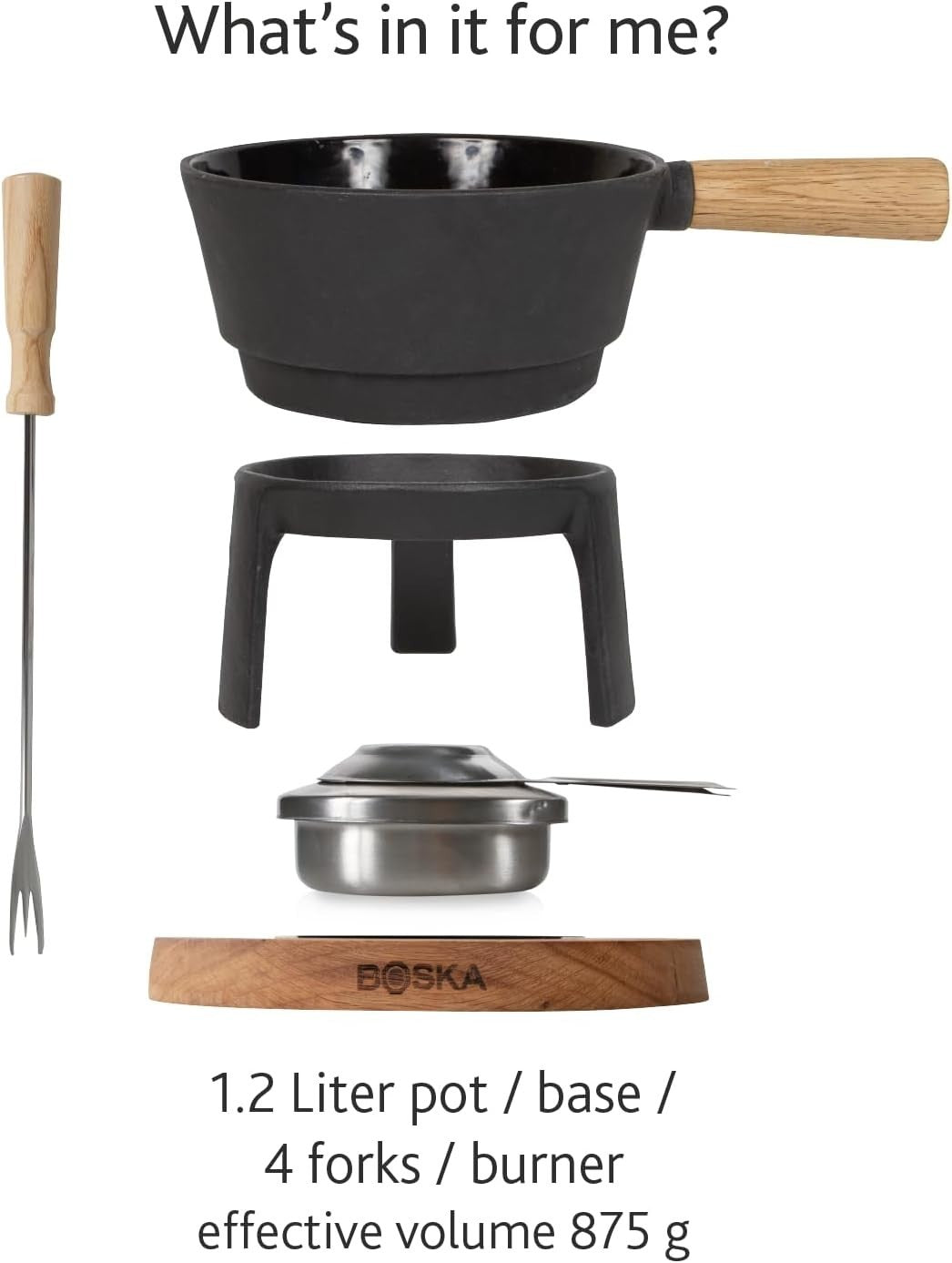 Cast Iron Cheese Fondue Set 1.2L Pot 4 Forks Tea Light Burner