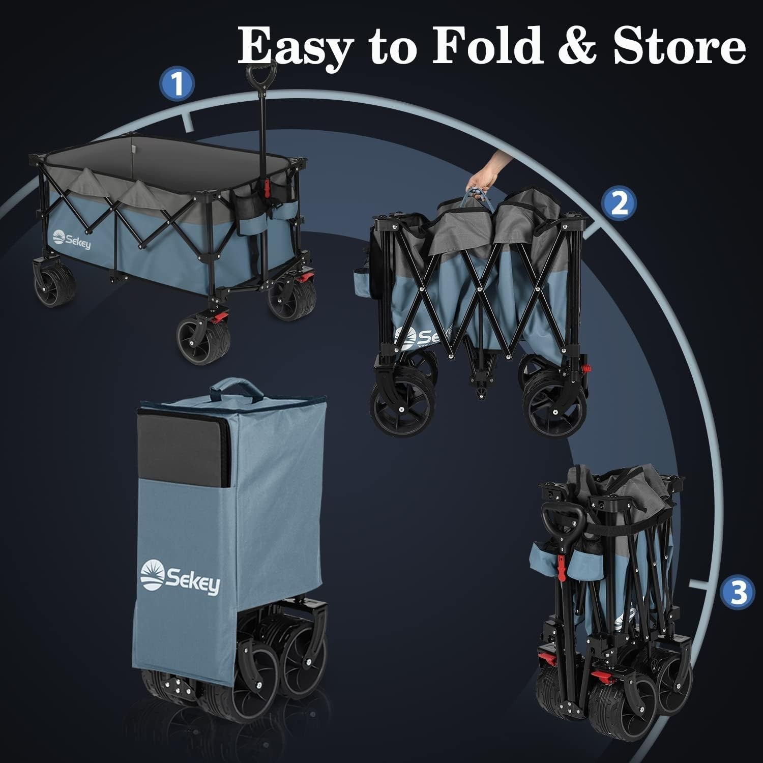 Blue/Grey 200L Folding Camping Wagon 150kg Heavy Duty All Terrain Festival Cart
