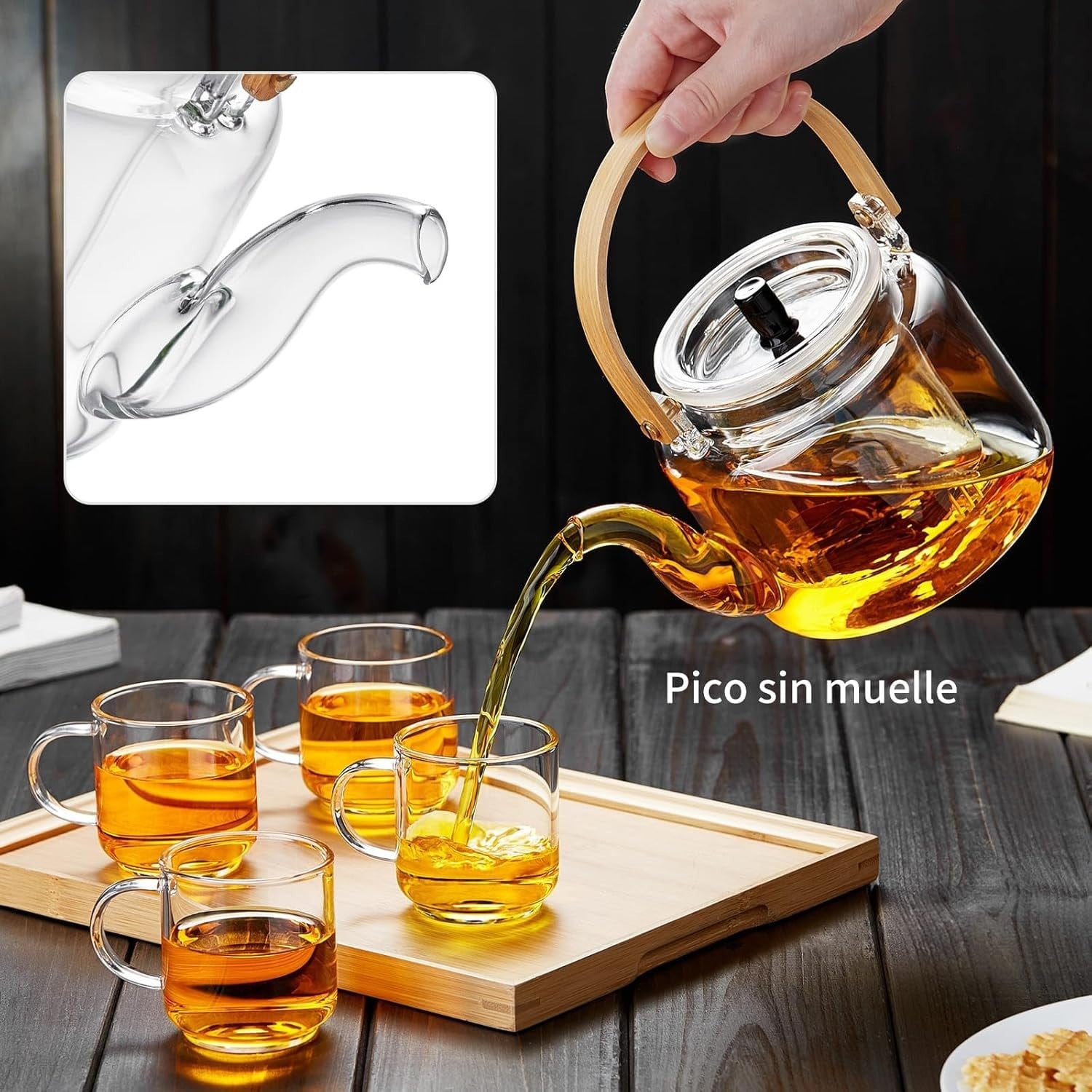 Glass Teapot Set 1100ml with Infuser 4 Cups Borosilicate Stovetop Safe