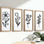 Large 3D Wooden Floral Wall Art Set of 4 Boho Frame Decor for Living Room