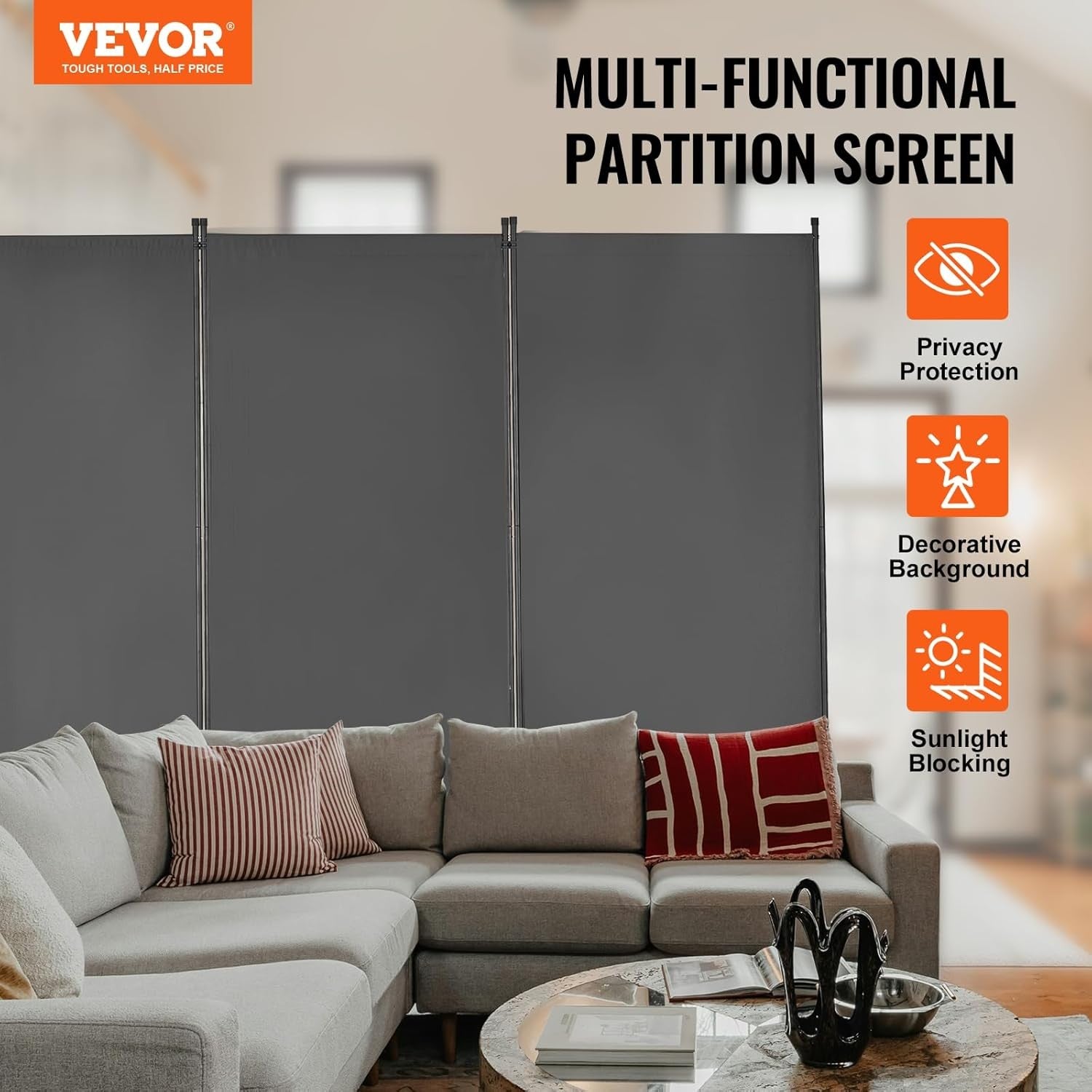 3 Panel Grey Folding Room Divider Privacy Screen Partition 260x184cm