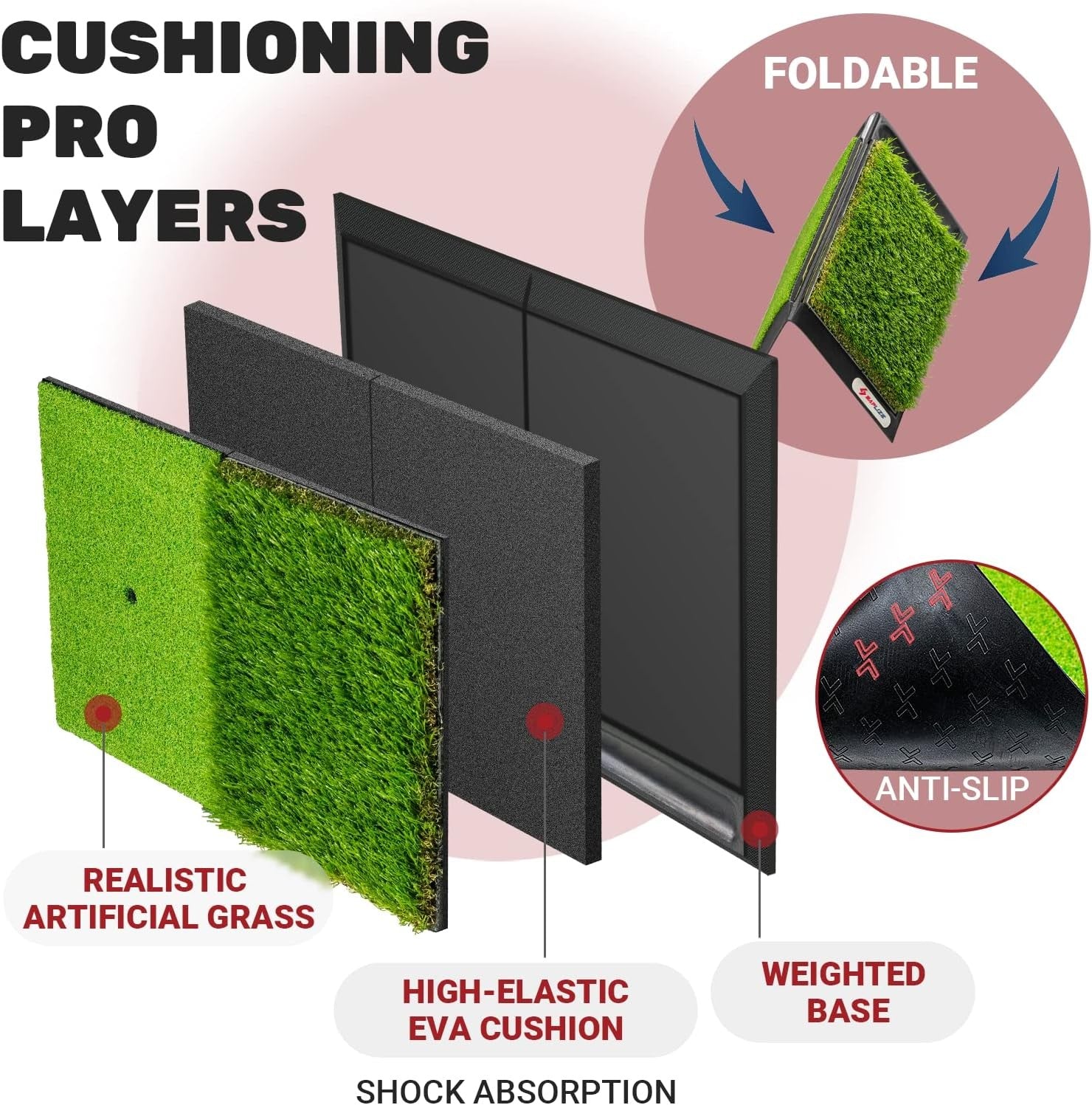 Extra Large Golf Hitting Mat Non Slip Foldable 2in1