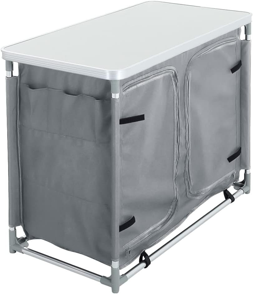 Outdoor Folding Camping Kitchen Table with Storage, Portable BBQ Prep Station