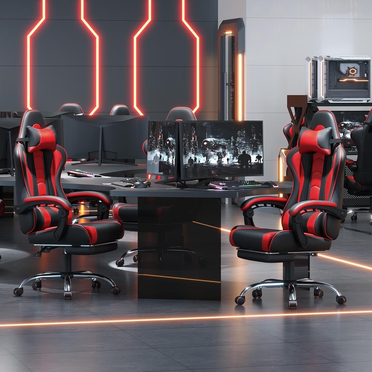 Gaming Chair Recliner Footrest Massage Office Desk PC Swivel Racer Black/Red
