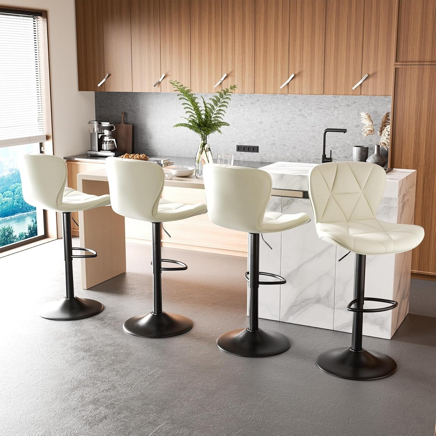 Adjustable Swivel Bar Stools Set of 2 Faux Leather Counter Height White