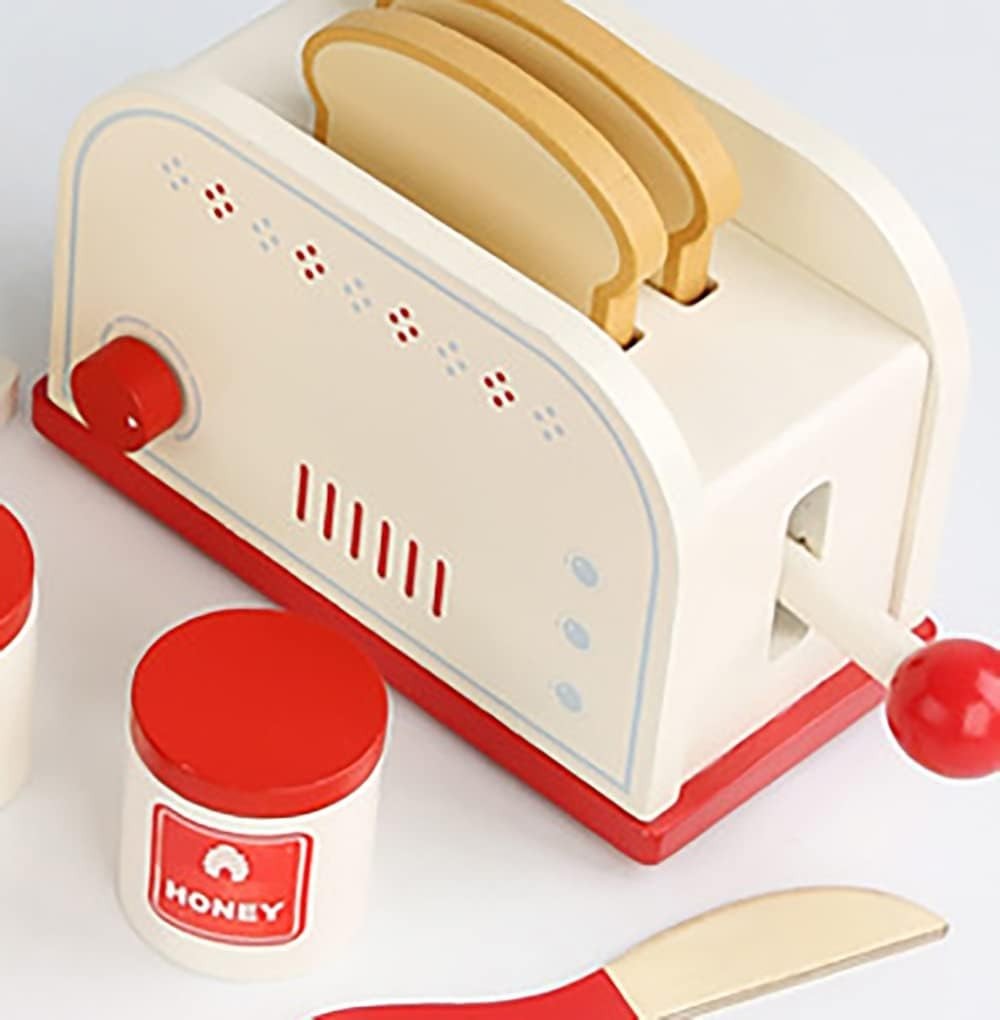 Wooden Pretend Play Toaster & Bread Maker Toy Set for Kids