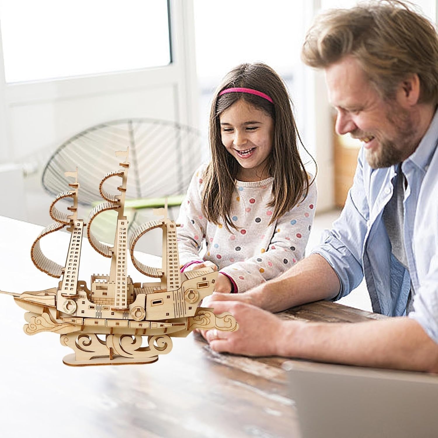 3D Wooden Sailboat Puzzle Kit – DIY Model Ship Craft for Teens & Adults