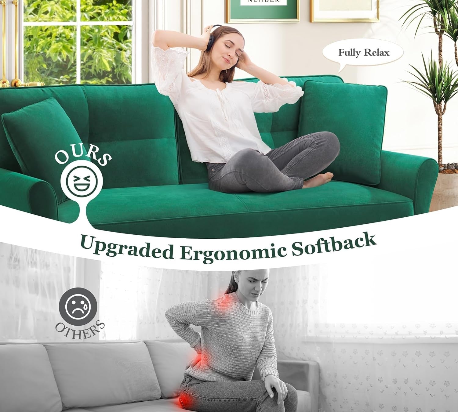 Velvet 3 Seater Sofa Bed 175cm Comfy Deep Seat Small Lounge Couch Green