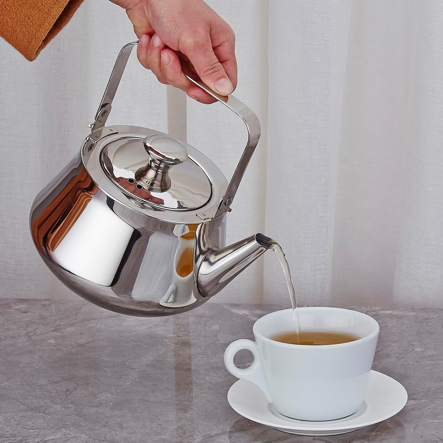 Stainless Steel Teapot 52oz 1.5L Tea Pot w/ Infuser Mirror Finish