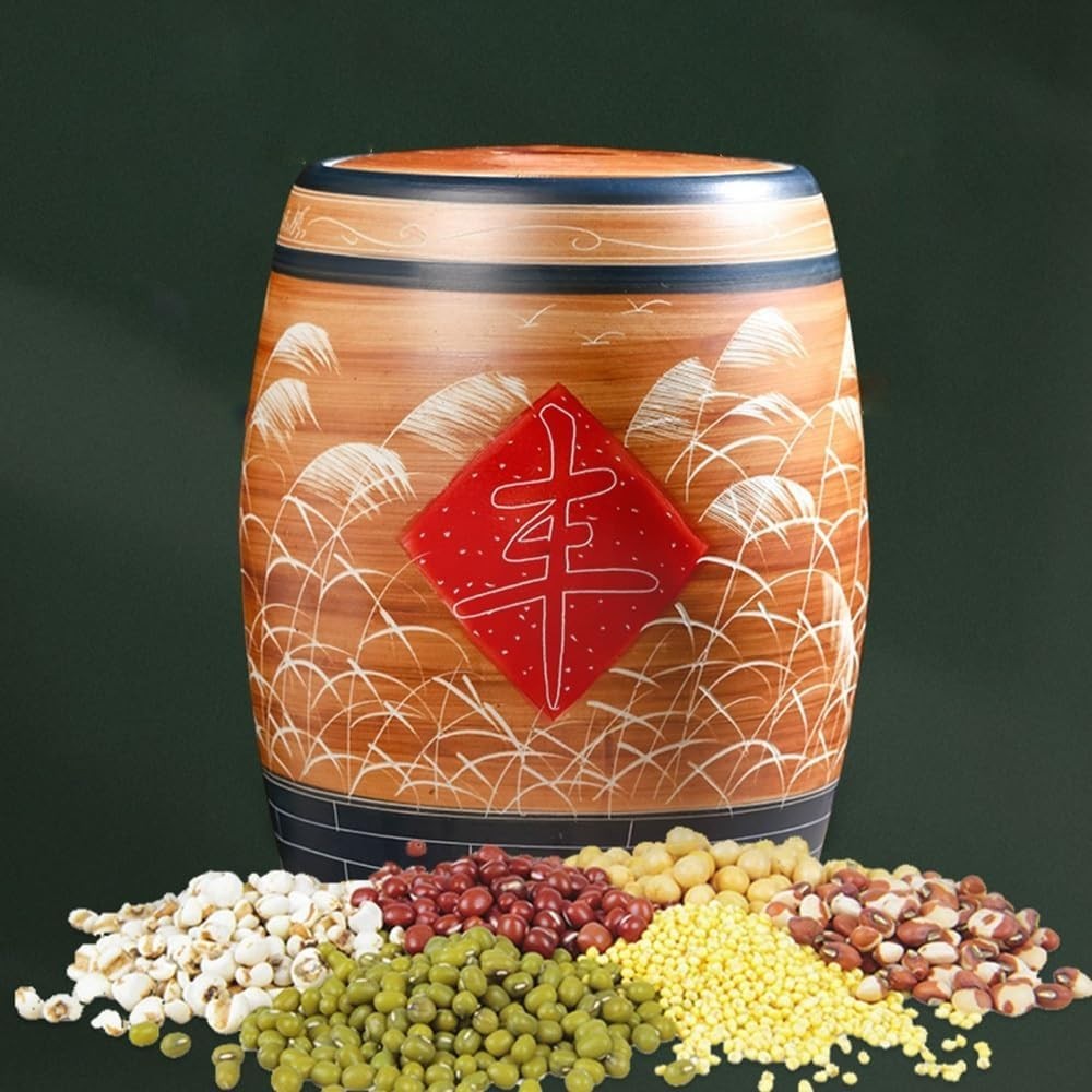 10KG Ceramic Rice Storage Jar Sealed Porcelain Grain Container Lid