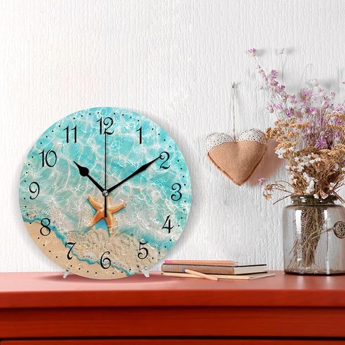 Beach Starfish Wall Clock 25cm Silent Non-Ticking Ocean Coastal Home Decor