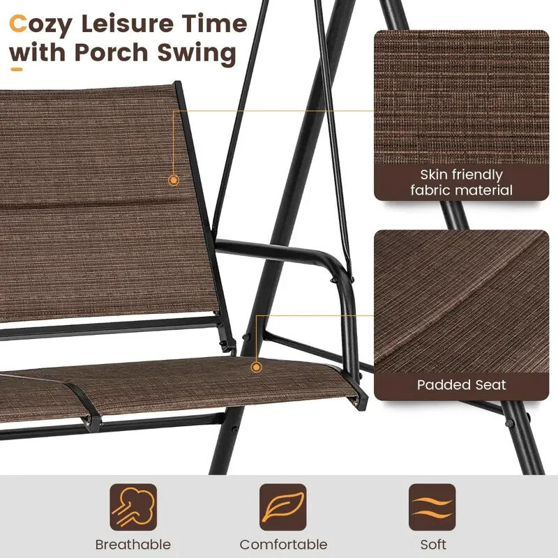 2-Seater Garden Swing Chair w/ Canopy & Cushions Patio Porch Glider Seat
